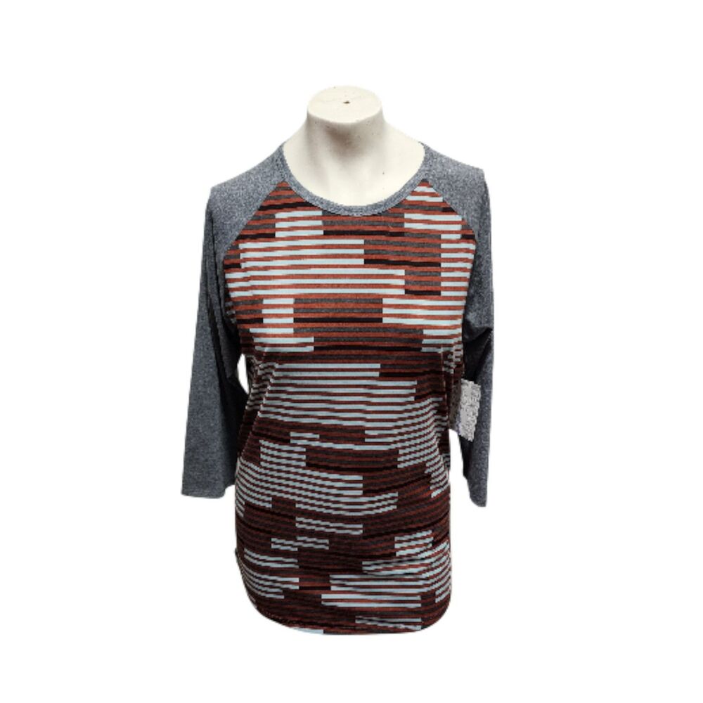 LuLaRoe‎ Randy Top Large NWT Raglan Sleeve Geometric Stripe Print Soft Stretch